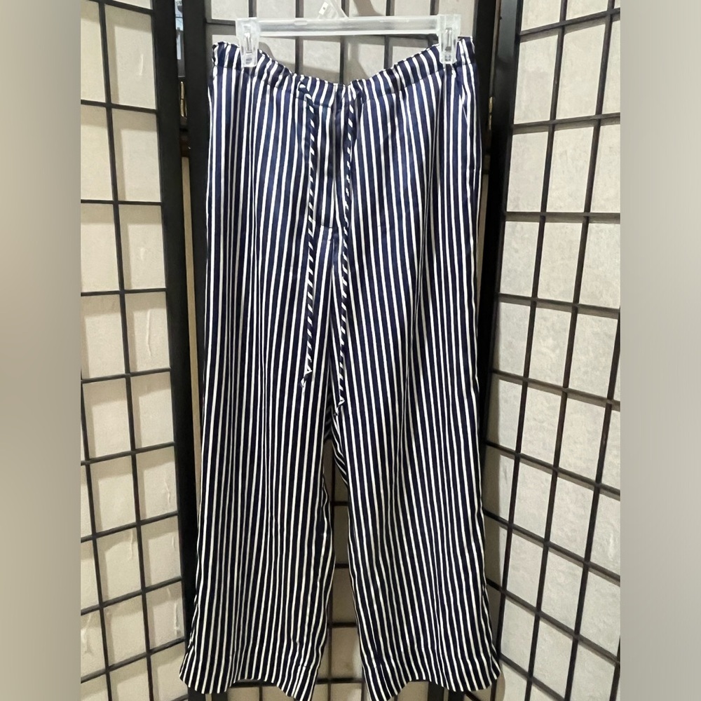 Talbots Navy and White Striped Wide-Leg Pants women SIZE M